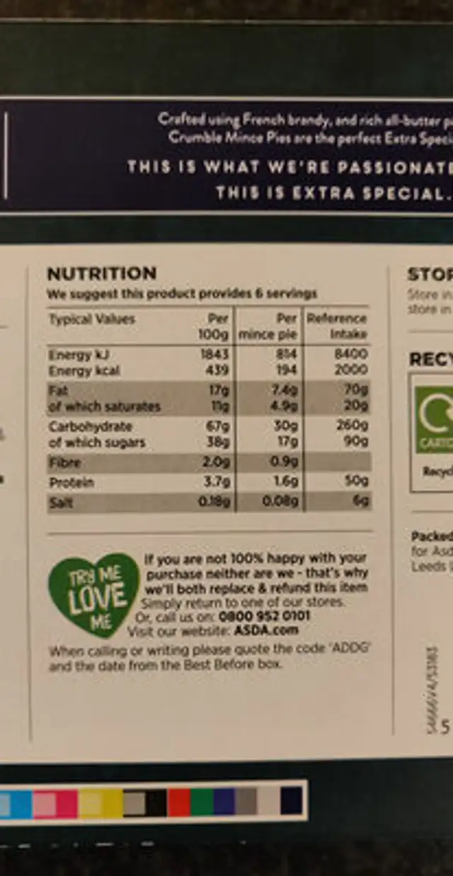 6 crumble mince pies nutrition facts table