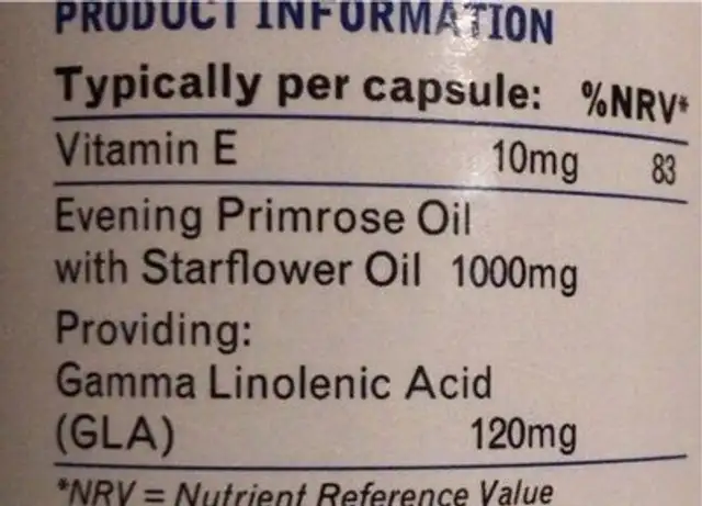 Evening primrole nutrition facts table