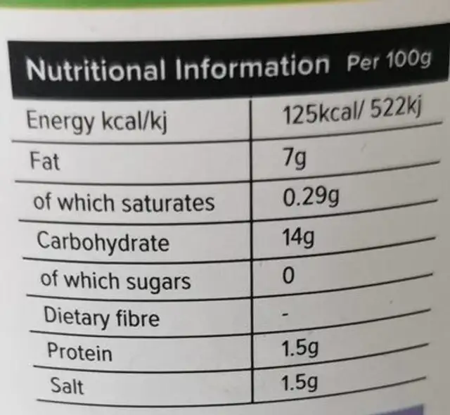 Tamad Stuffed Aubergine Vegan Friendly nutrition facts table