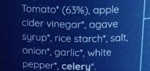 Organic Kitchen Tomato Ketchup ingredients label