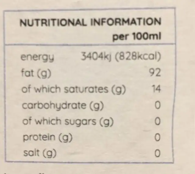 Organic Kitchen extra virgin olive oil nutrition facts table