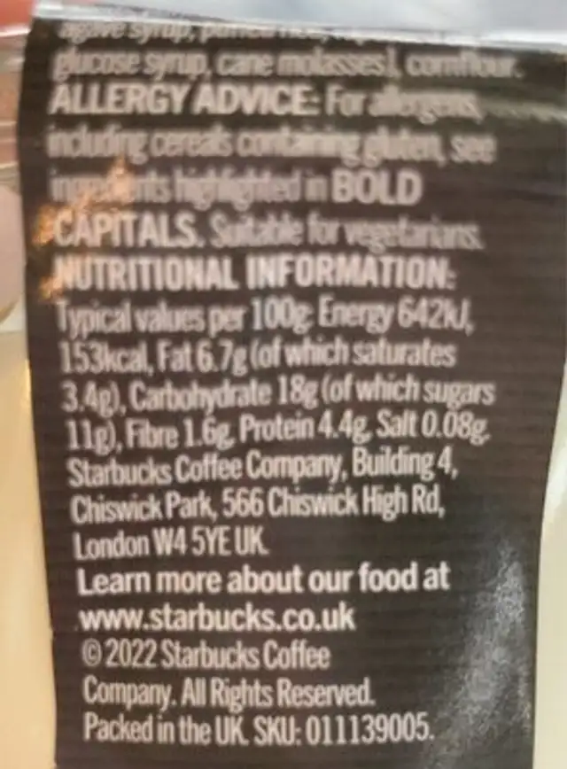 Berry Crunch Yogurt nutrition facts table