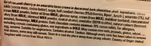 Hotel Chocolat Cherry Deluxe ingredients label