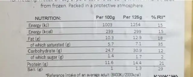 Black truffle and ricotta ravioli nutrition facts table