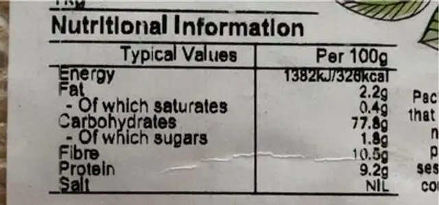 Organic wheat flakes nutrition facts table
