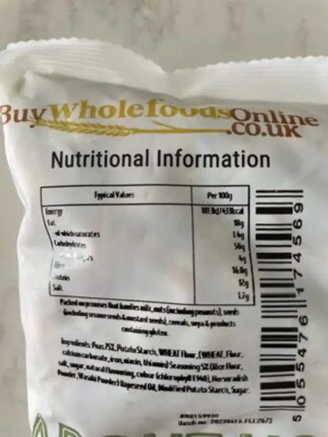 wasabi peas nutrition facts table