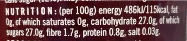 Organic Plum Compote nutrition facts table