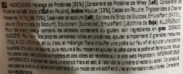 Chocolate flavour protein pancake mix ingredients label