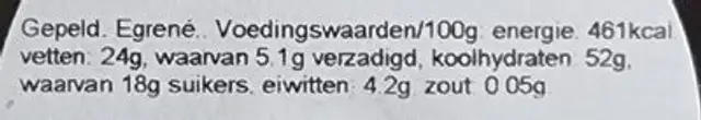 Tijgernoten Gepeld Bio nutrition facts table