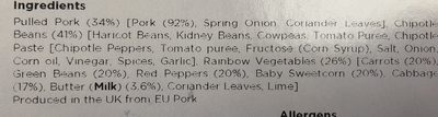 Pulled Pork with Beand and Rainbow Vegetables ingredients label