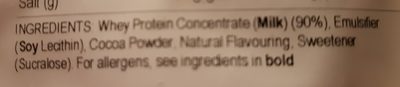 Impact Whey Protein - Natural Chocolate ingredients label