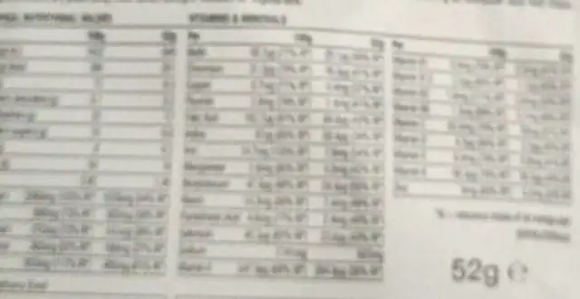 Chicken and leak soup nutrition facts table