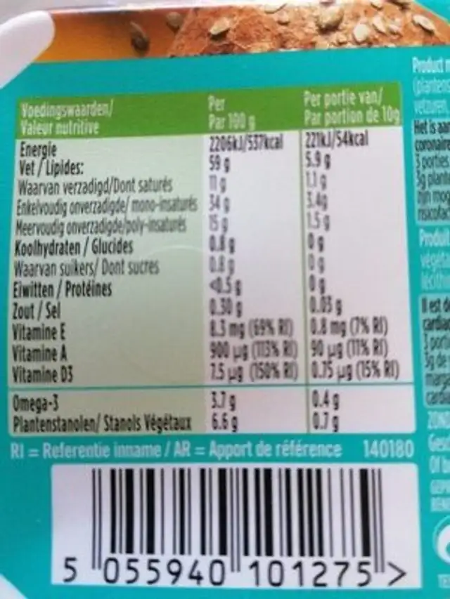 Benecol nutrition facts table