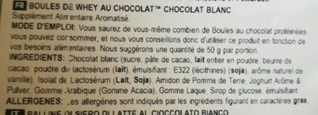 Chocolate whey balls ingredients label