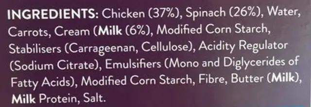 Active Meal - Succulent Chicken ingredients label