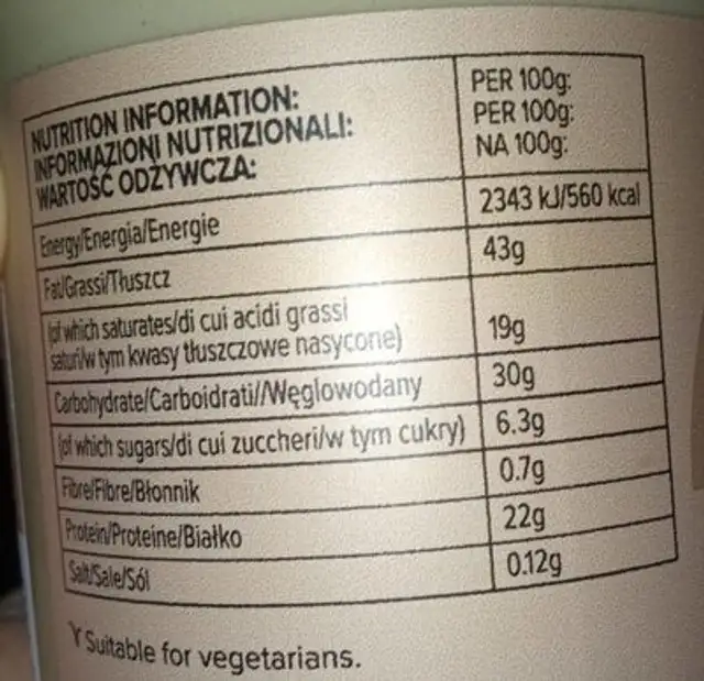 White chocolate hazelnut protein spread nutrition facts table