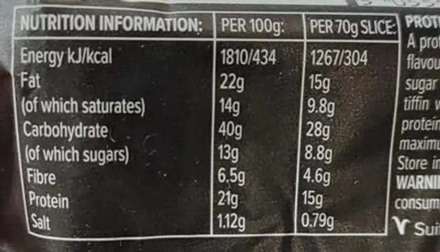 Protein tiffin slice triple chocolate nutrition facts table