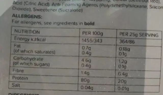 Clear whey isolate Strawberry watermelon nutrition facts table
