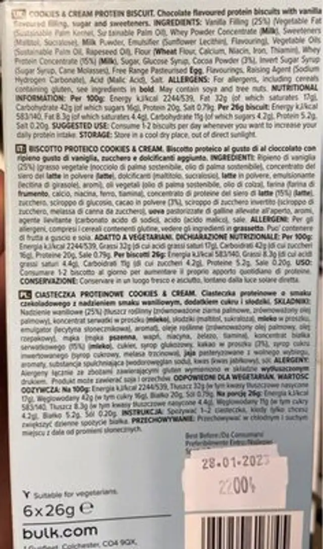 Macro Munch nutrition facts table