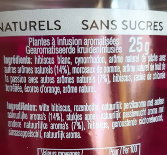 Cold infuse pêche passion ingredients label