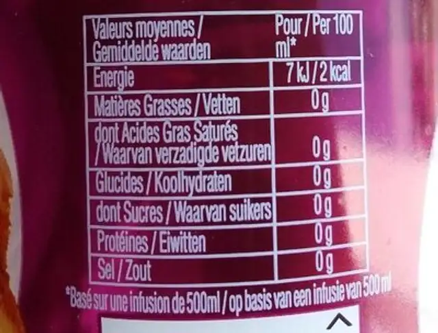 Cold infuse pêche passion nutrition facts table
