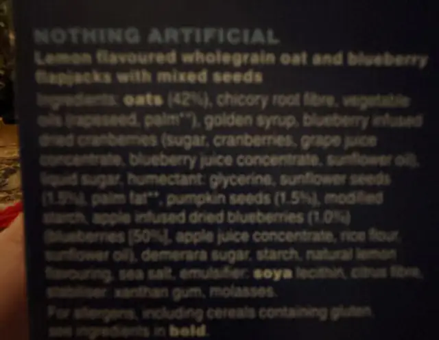 Lemon Blueberry Superfood Bites with Baobab and Whole Oats ingredients label