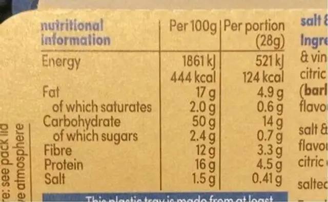 Salt & Vinegar Crunch nutrition facts table