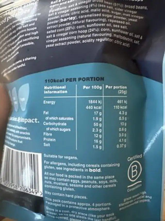 Salt & Vinegar (crunch) nutrition facts table