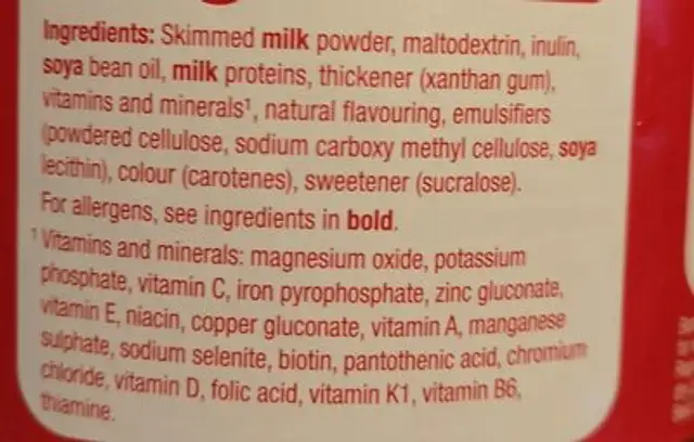 Slim-fast Blissful Banana Shake ingredients label