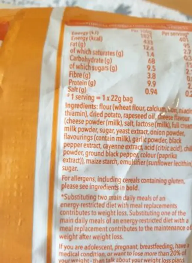 BAKED CHEDDAR FLAVOUR BITES ingredients label