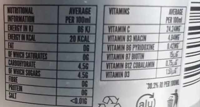 POP Soda Hazy Lemon nutrition facts table