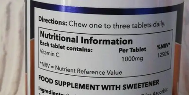 Chewable vitamin C 1000mg nutrition facts table