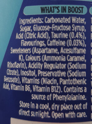 Energy Original ingredients label