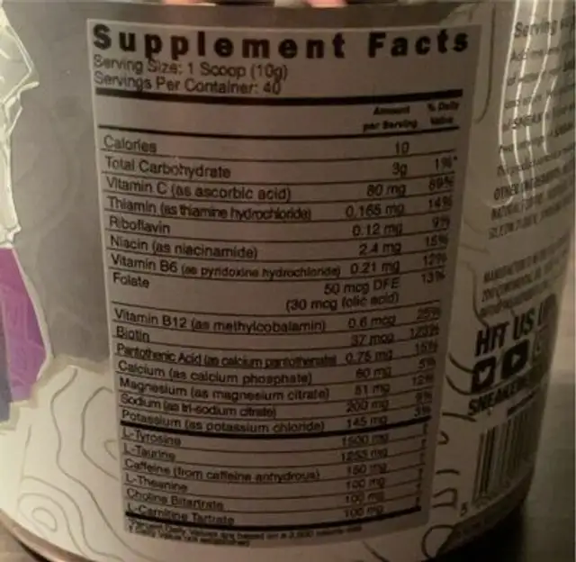 Blizzberry nutrition facts table
