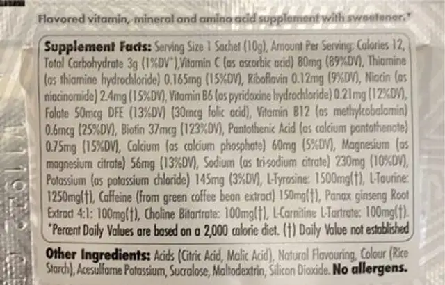 Blizzard nutrition facts table