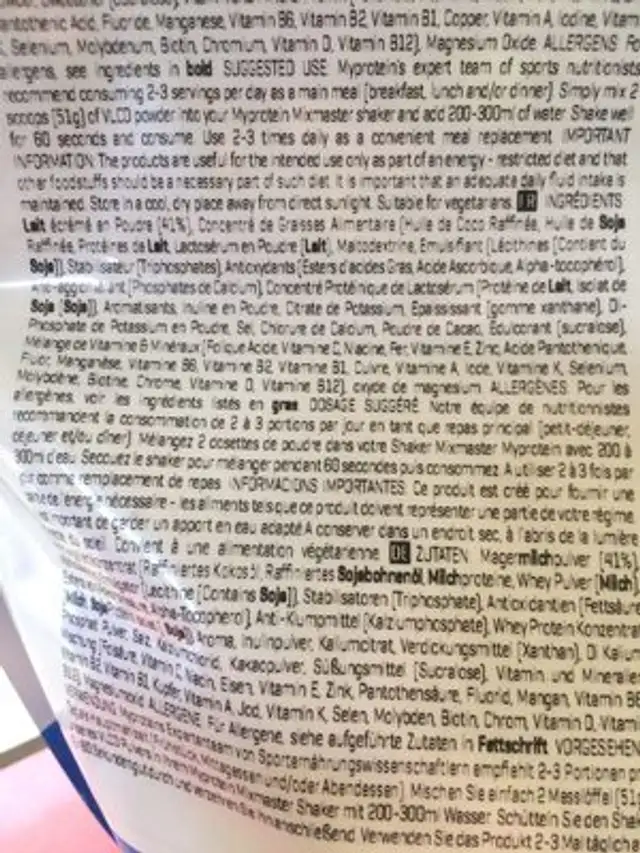 Protein meal replacement blend ingredients label