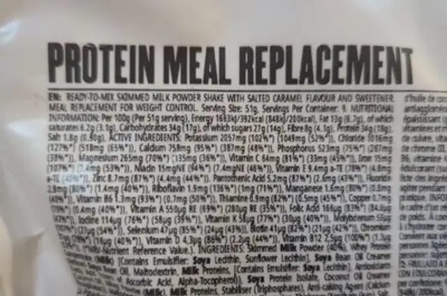 Protein Meal Replacement nutrition facts table