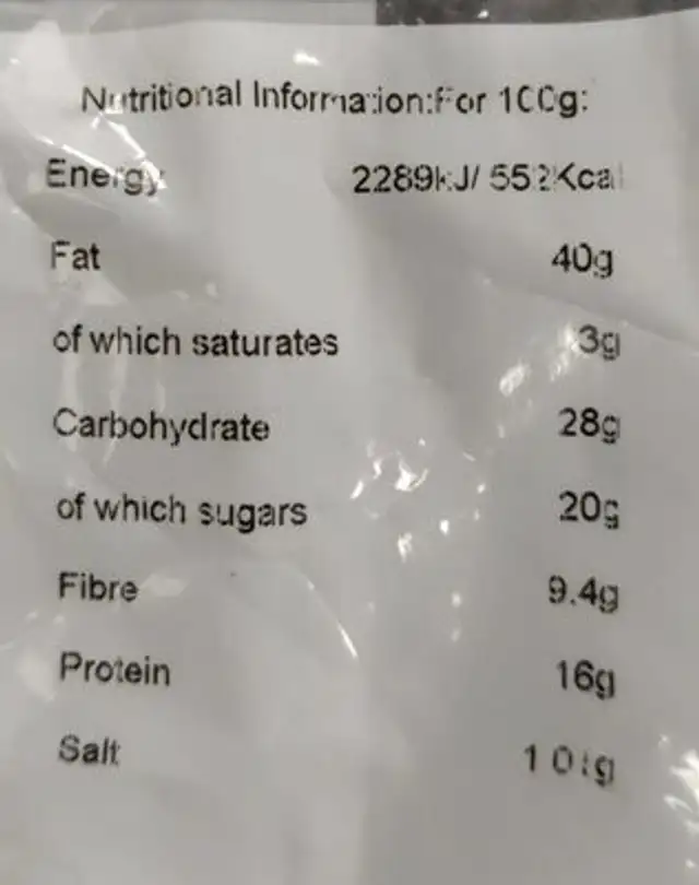 Manuka Honey Roast Almonds nutrition facts table