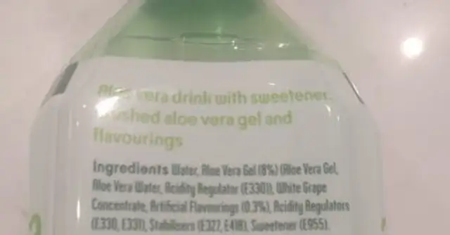 Aloe vera ingredients label