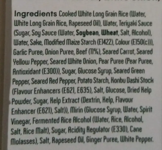 Korean Beef BBQ ingredients label