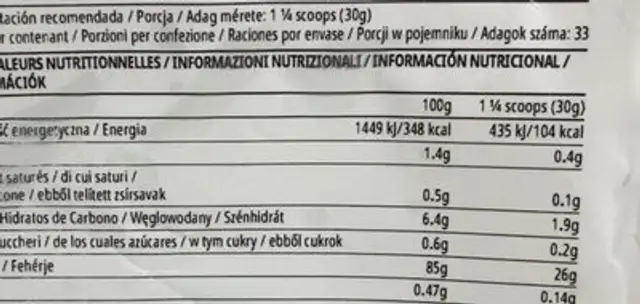 SOY PROTEIN ISOLATE nutrition facts table
