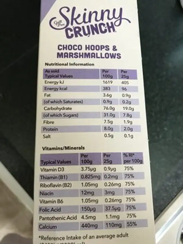 Skinny crunch ingredients label