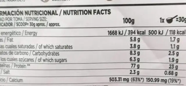 Evonative whey nutrition facts table