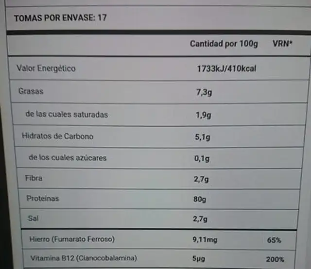 Evopro vegan + Leucina extra nutrition facts table