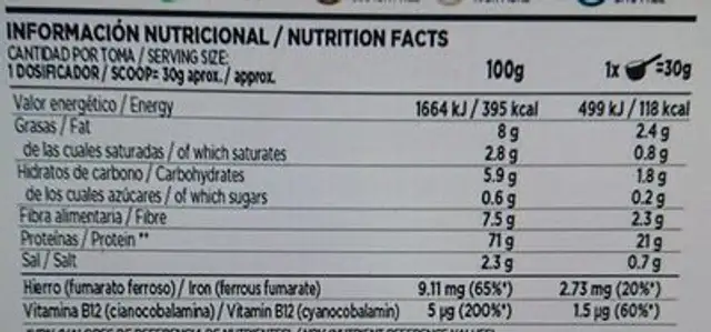 EVOPRO VEGAN Chocolate nutrition facts table