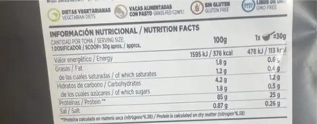 Evolate 2.0 nutrition facts table