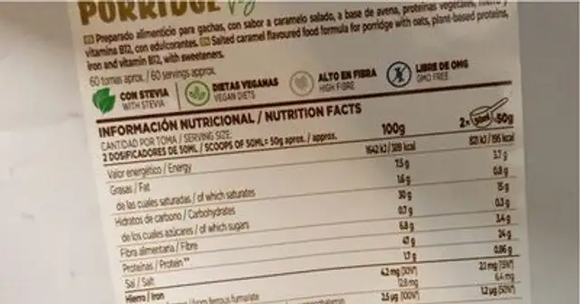High protein porridge nutrition facts table