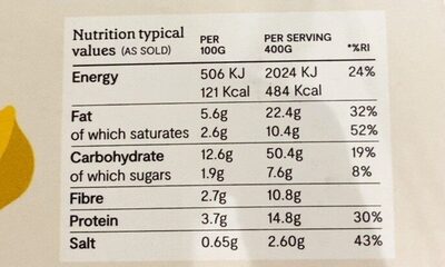 Cashew and chickpea korma with black rice nutrition facts table