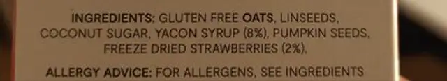 Berry Granola ingredients label