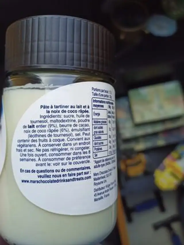 Bounty à la noix de coco râpée ingredients label
